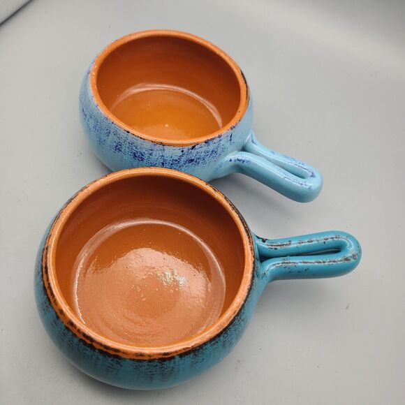 DE SILVA Italy (2) Bowls Soup Chili Stoneware Baking Dishes Handled Crocks Blue - Picture 2 of 6